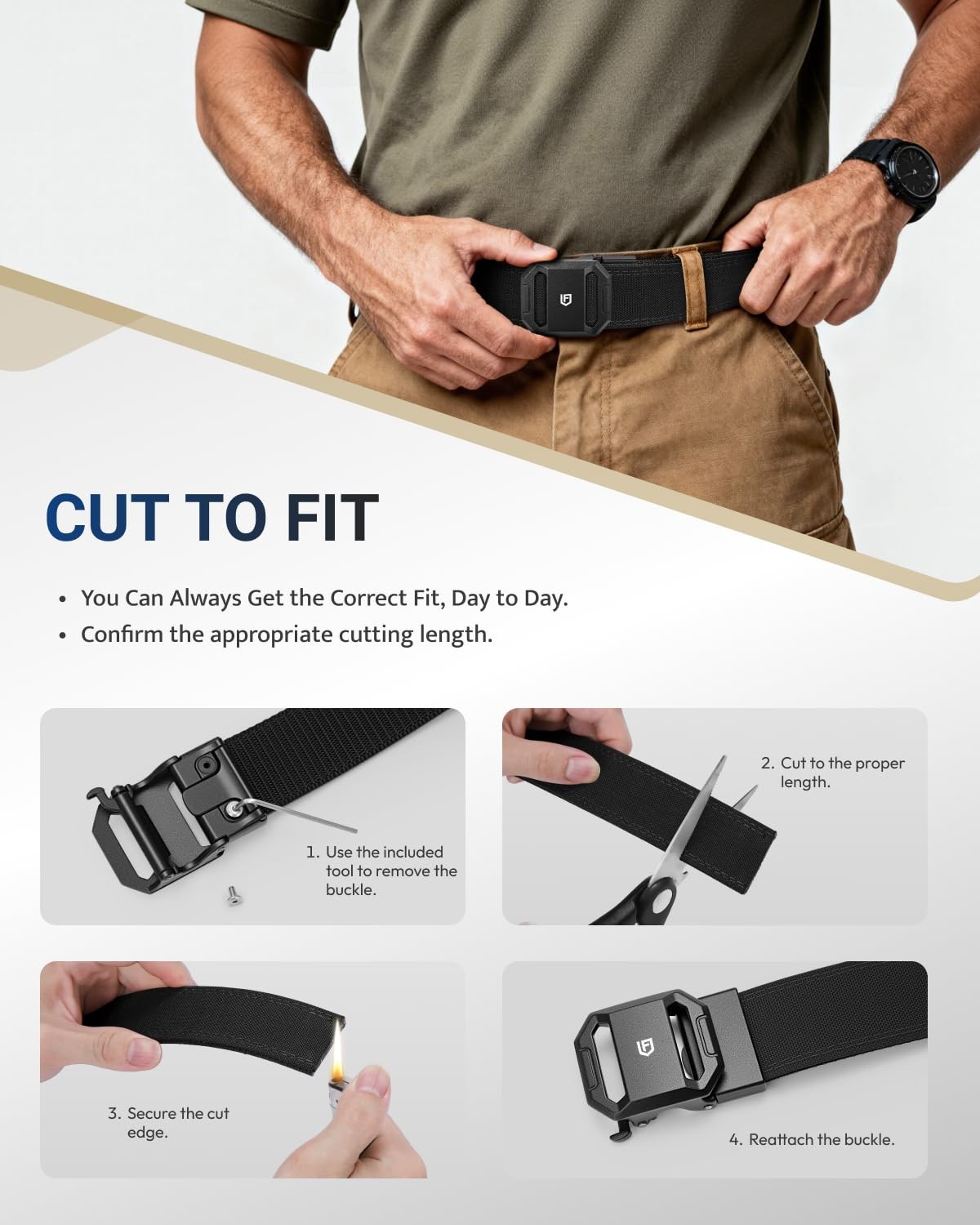 Tactical Belt, Ratchet CCW EDC Stiff Heavy Duty Work 1.5″ Battle Concealed Ca…