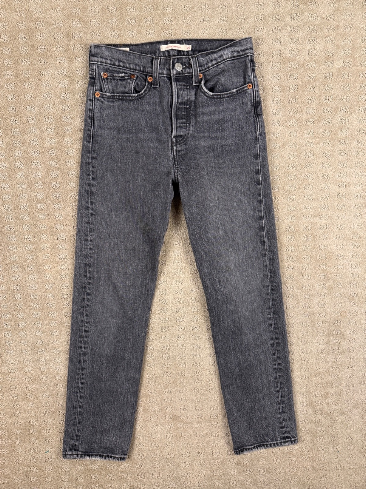 Woman’s Levi’s Wedgie Straight Premium Distressed Black Modern Big E 26×26 #1119