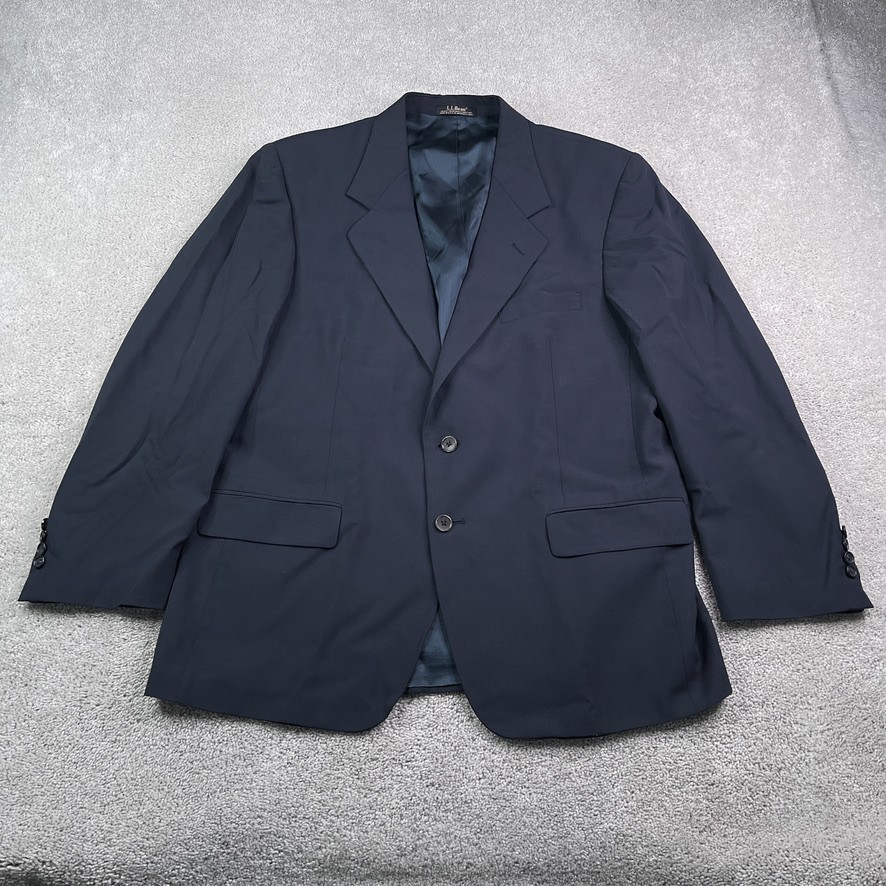 LL Bean Blazer Mens 44 Regular Blue Worsted Wool Single Vented Sport Coat Jacket