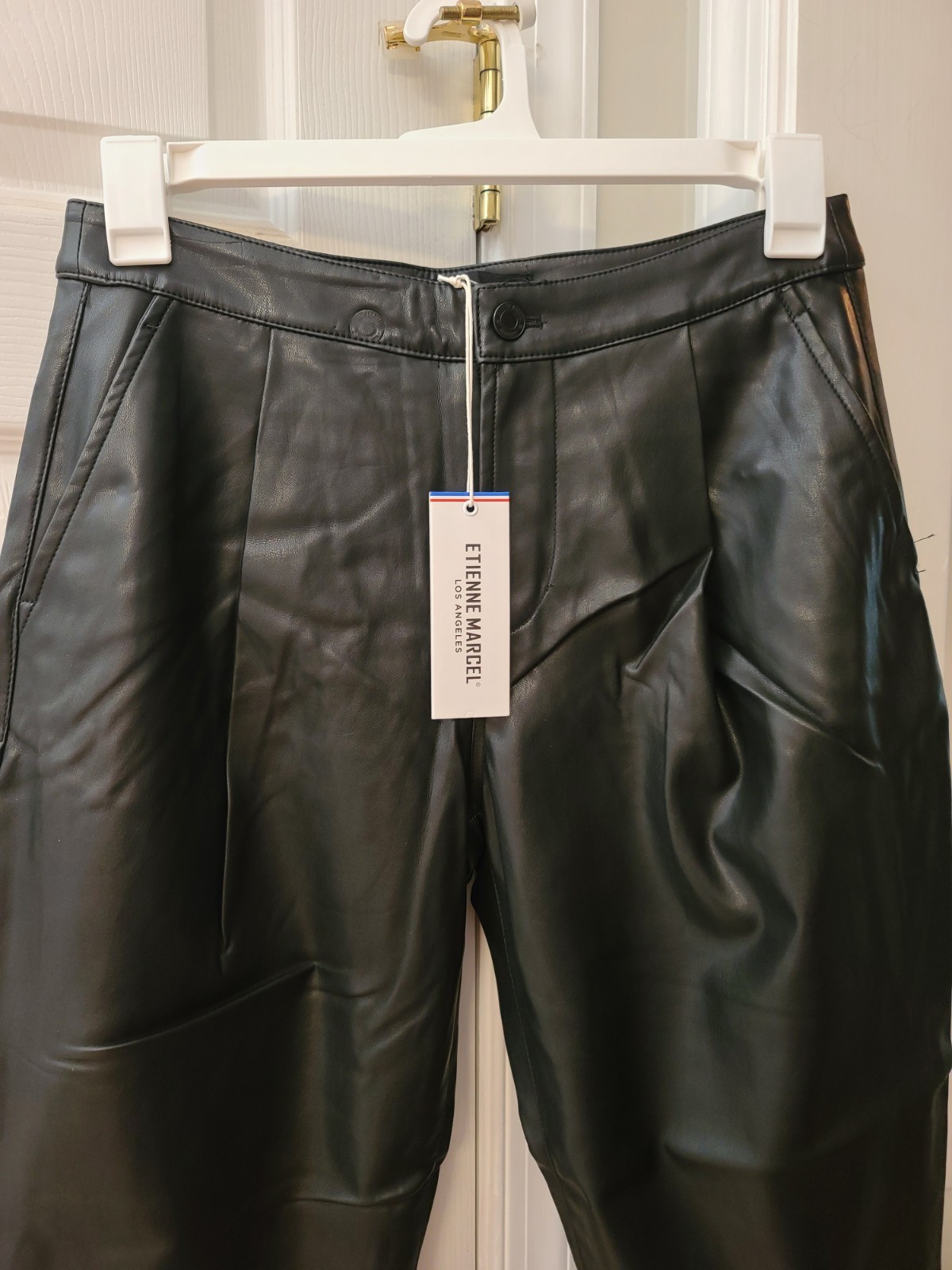 Etienne Marcel Black Faux Leather Straight-Leg Dress Pants Mid Rise 28″ Inseam
