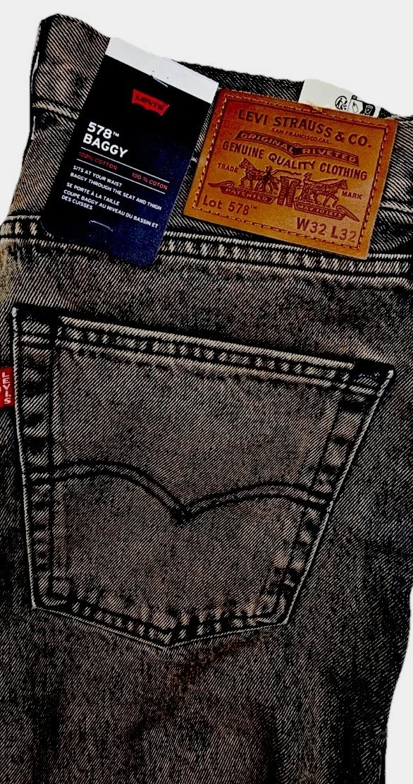 Nwt Levi’s 578 Baggy Denim Jeans Mens 34 X 32 Y2K Cotton Black Gray A4750-0029