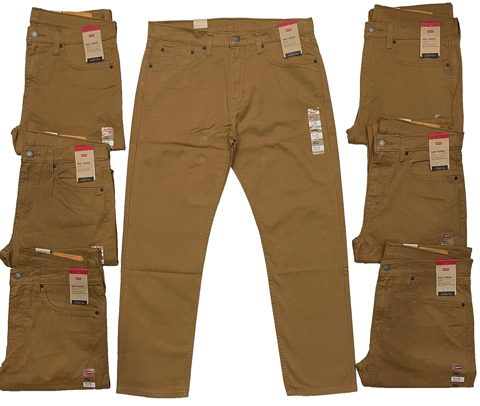 Mens Levis 502 Regular Taper Stretch Jeans Caraway (Brown) 32, 33, 34, 36 #0100