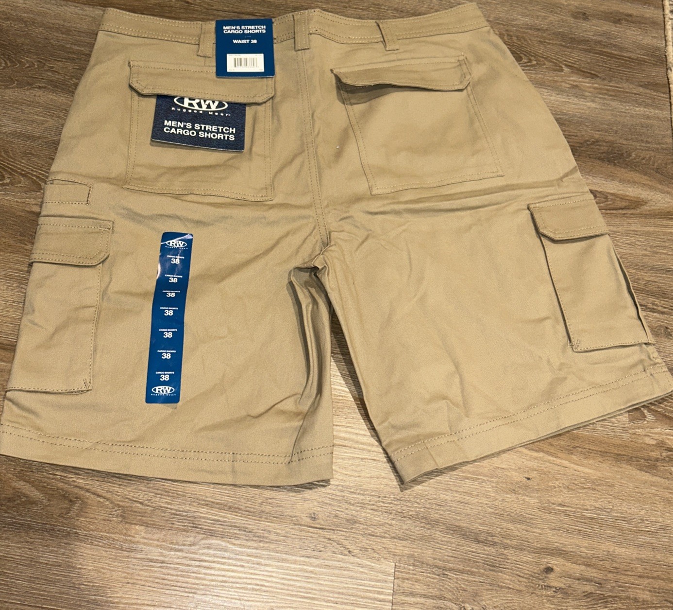 RW Men’s Rugged Wear Flex Cargo Shorts Stretch Khaki Size 38