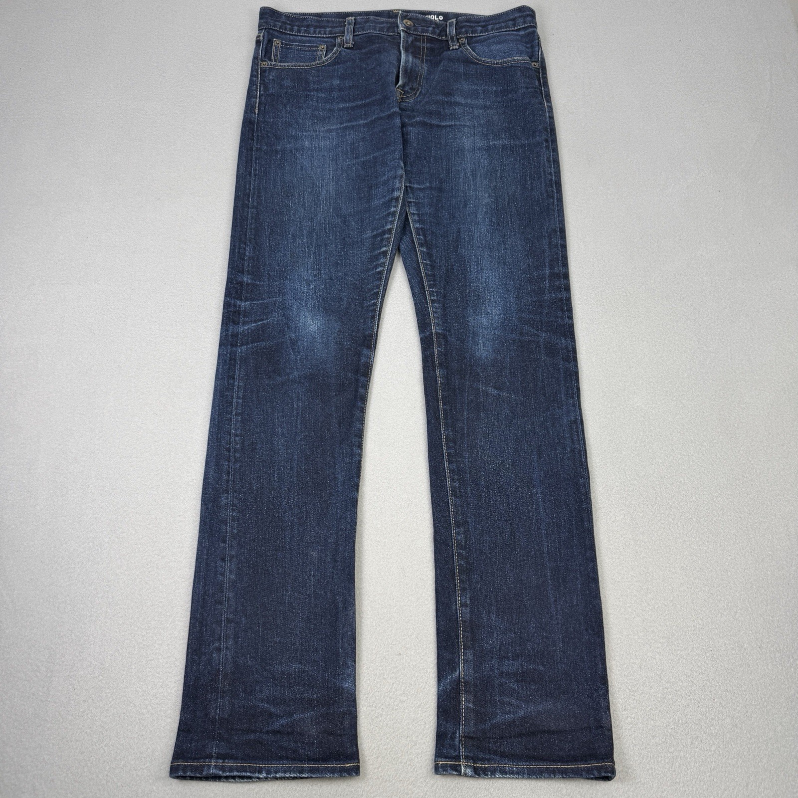 Uniqlo Jeans Mens W32 L32 Blue Slim Fit Straight Selvedge Denim Stretch Zip Fly