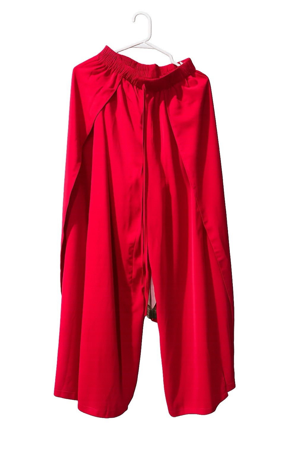 Women’s Red Solid Wide-Leg Pants with Elastic Waist, One Size Regular