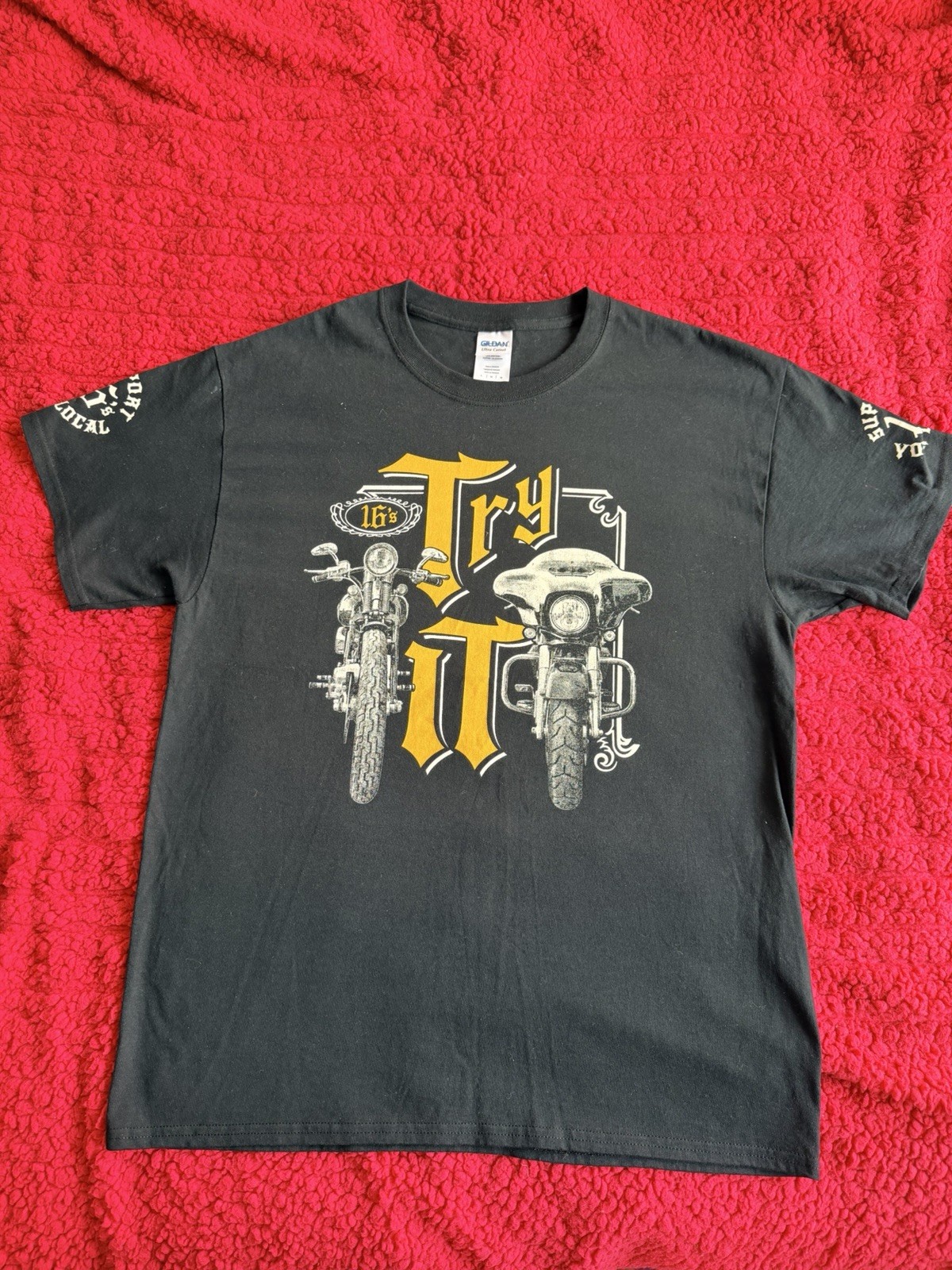 Men’s Large Short Sleeve Tshirt Team 16 Motor Bike Racing Graphic Tee “Try It”
