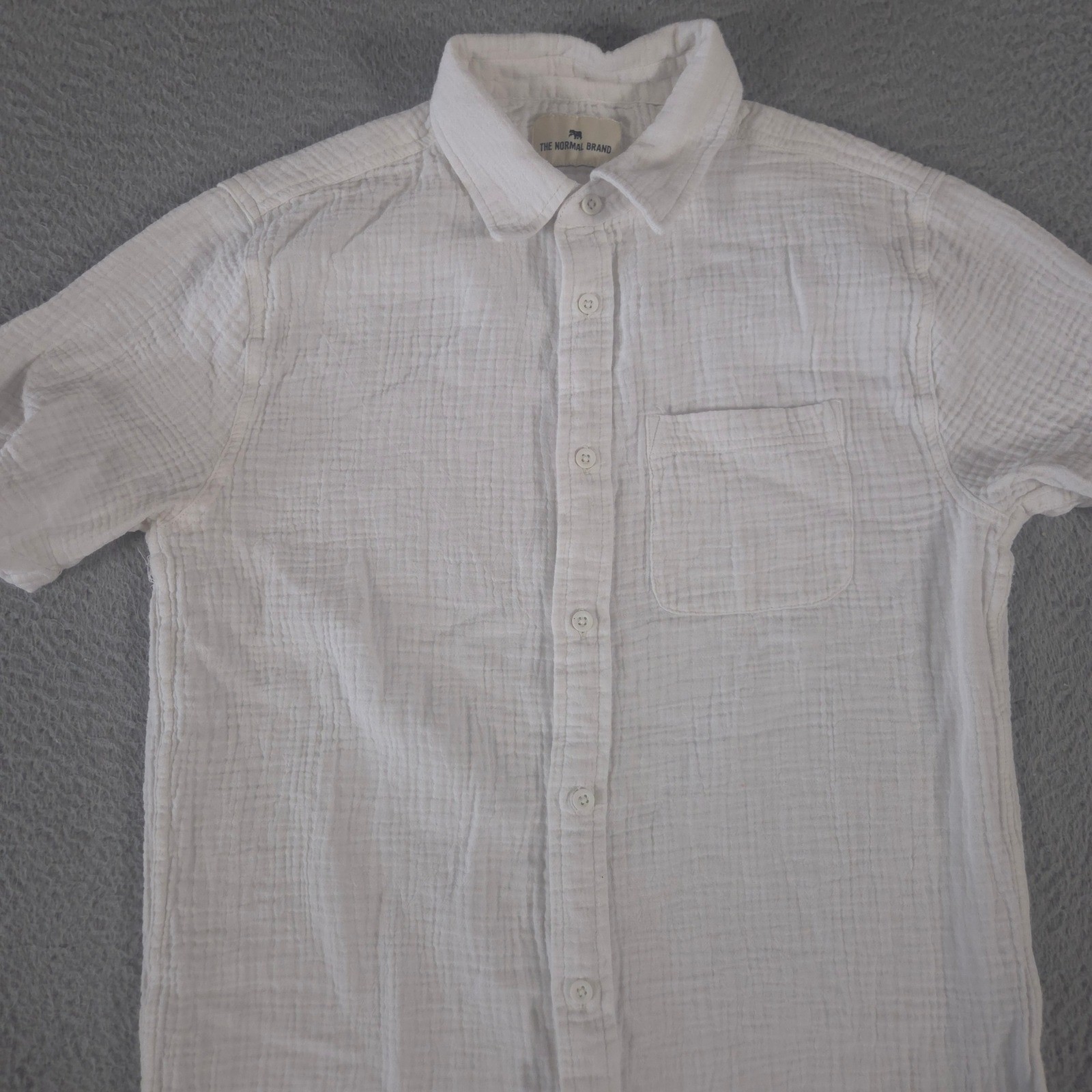 The Normal Brand Shirt Mens Medium White Knit Getaway Cotton Gauze Short Sleeve