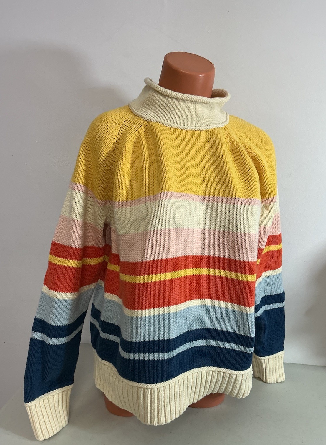 LL Bean Preppy Sweater Striped Mock Neck Womens Large