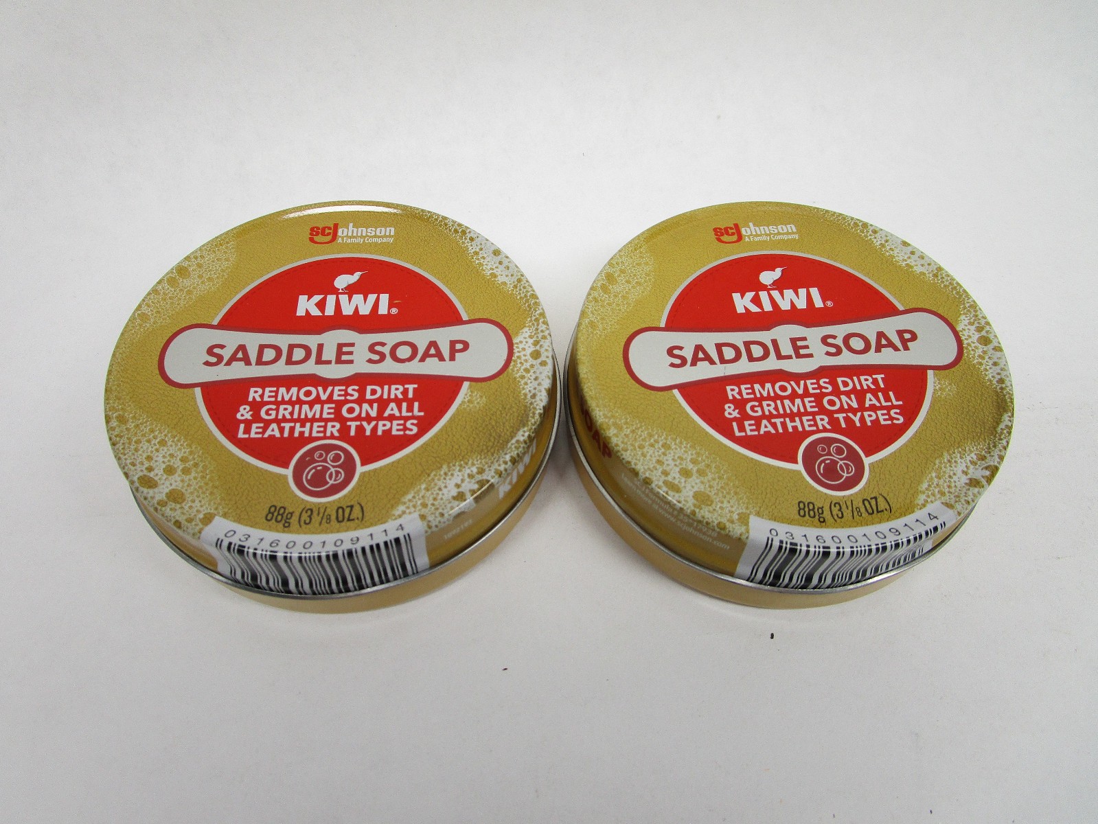 2 Cans Kiwi Outdoor Saddle Soap 3 1/8 oz. Paste No Scent For All Leather Types