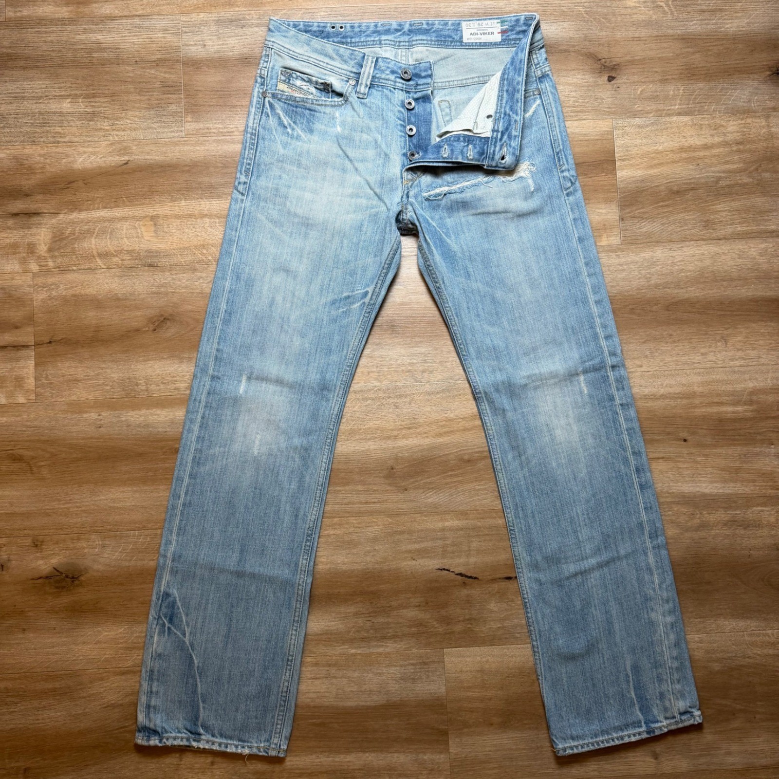 Diesel x Adidas Jeans Mens 29×30 Light Blue Adi-Viker Straight Leg Distressed