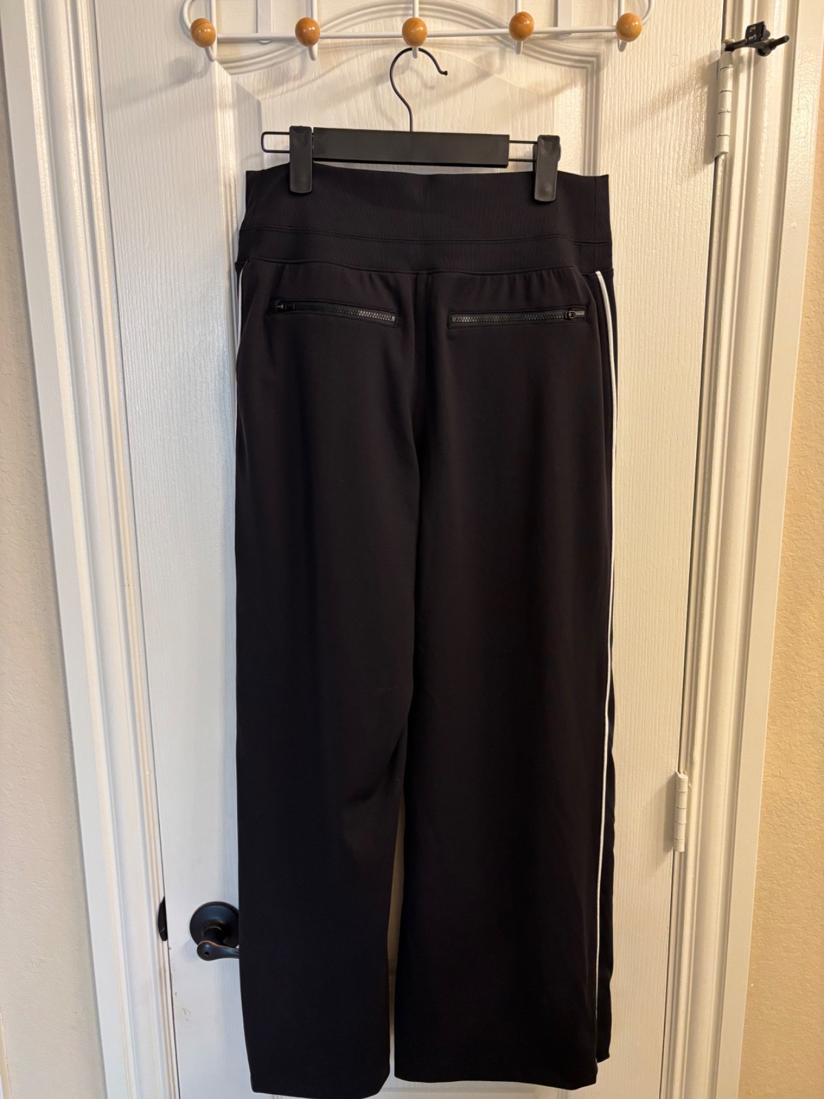 Athleta Venice High Rise Track Stripe Wide Leg Pants Black/White Size MP