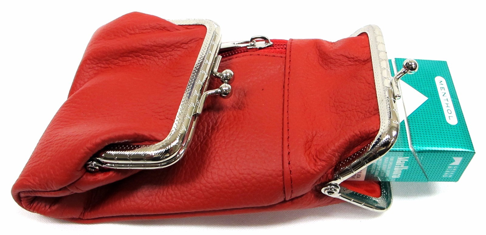 Women’s Leather Cigarette Case Pouch+Coin Purse 100s King 84s 2pc Lot BLACK+ RED