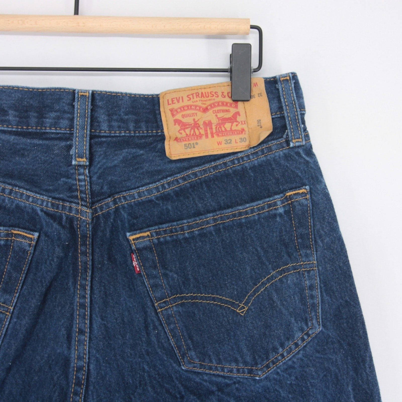 Levis 501 Jeans Mens 32×30 (30×26) Blue Shrink To Fit Straight Denim Button Fly