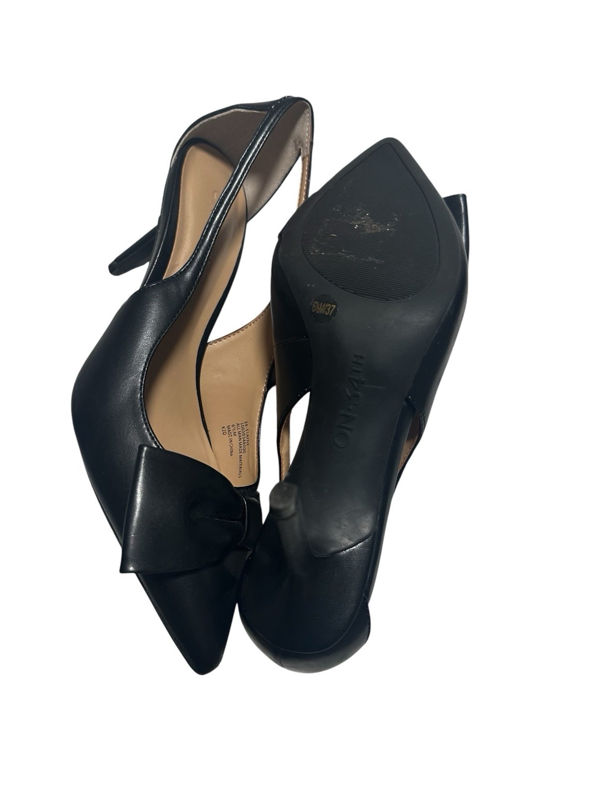 ON 34TH Black Leather Stiletto Slip-On Pointed Toe Bow Pumps Women’s 6.5
