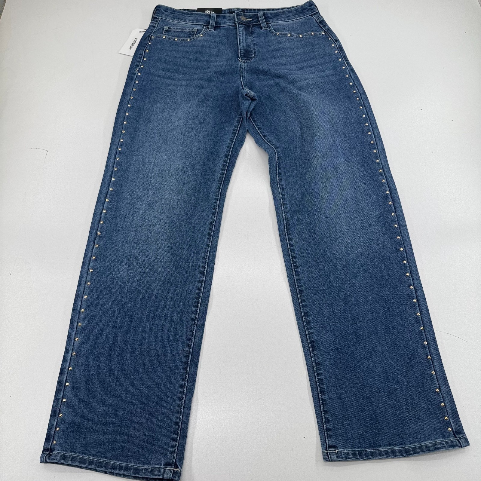 NEW Express Embellished Jeans WOMENS Blue Medium Wash Studs SIZE 6 INSEAM 30″