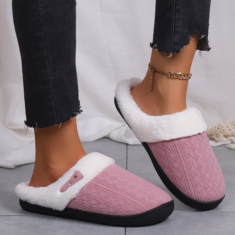 Ladies Indoor House Slippers, Warm Plush Non-Slip Fleece Lined Shoes