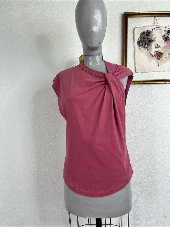 Isabel Marant Nadya Twist Front Asymetrical Neck T Shirt in Pink