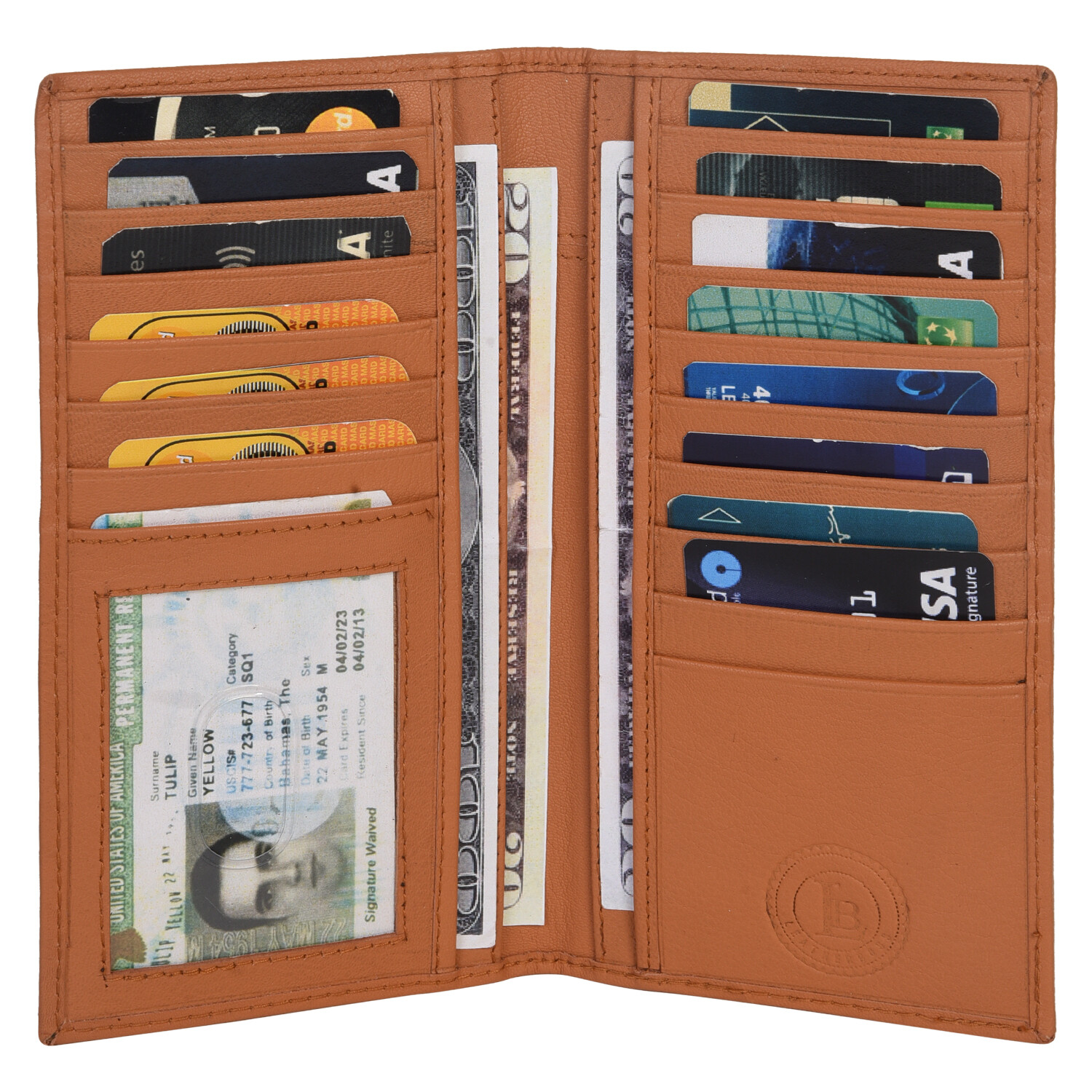 Leatherboss Genuine Leather Checkbook Cover Wallet with Credit Card Holder