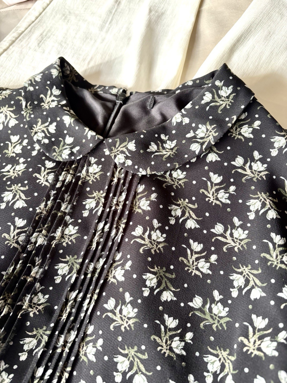 UNIQLO Black Floral Chiffon Smock Dress Sheer 3/4 Sleeves Lined UK 10 12