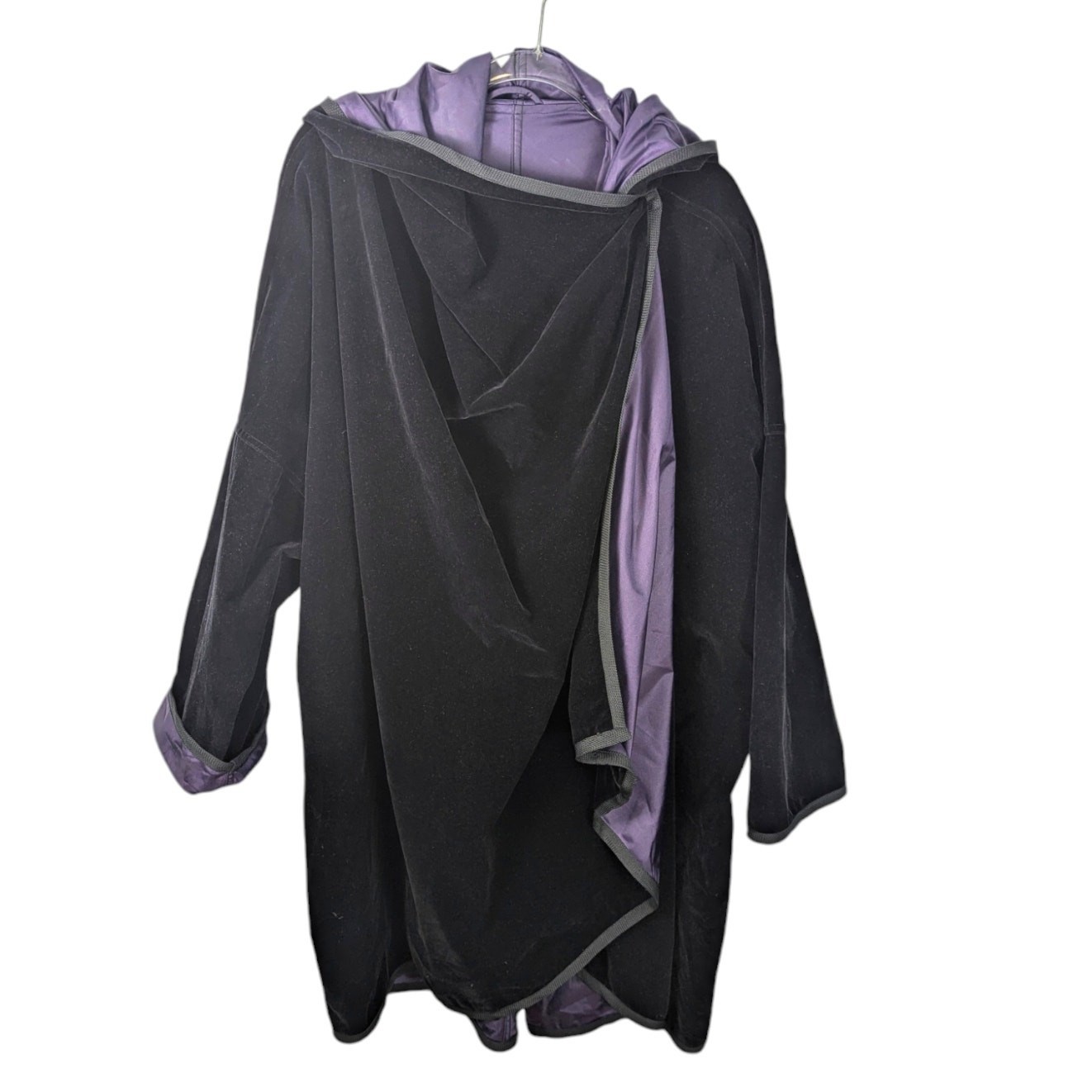 Mycra Pac Reversible Swing Jacket Velvet Nylon Drape Front One Button Tea Length