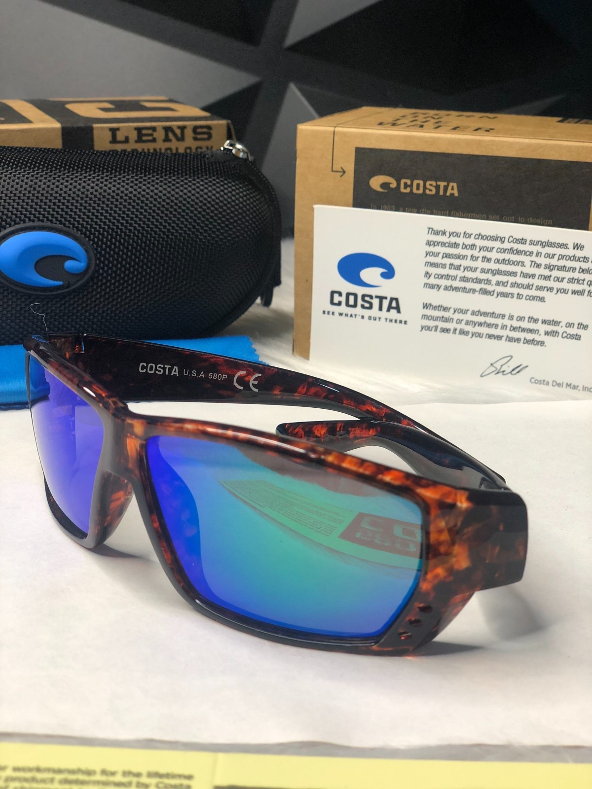 NWB Costa Del Mar Fantail Sunglasses Tortoise Blue Mirror Polarized 580P UV