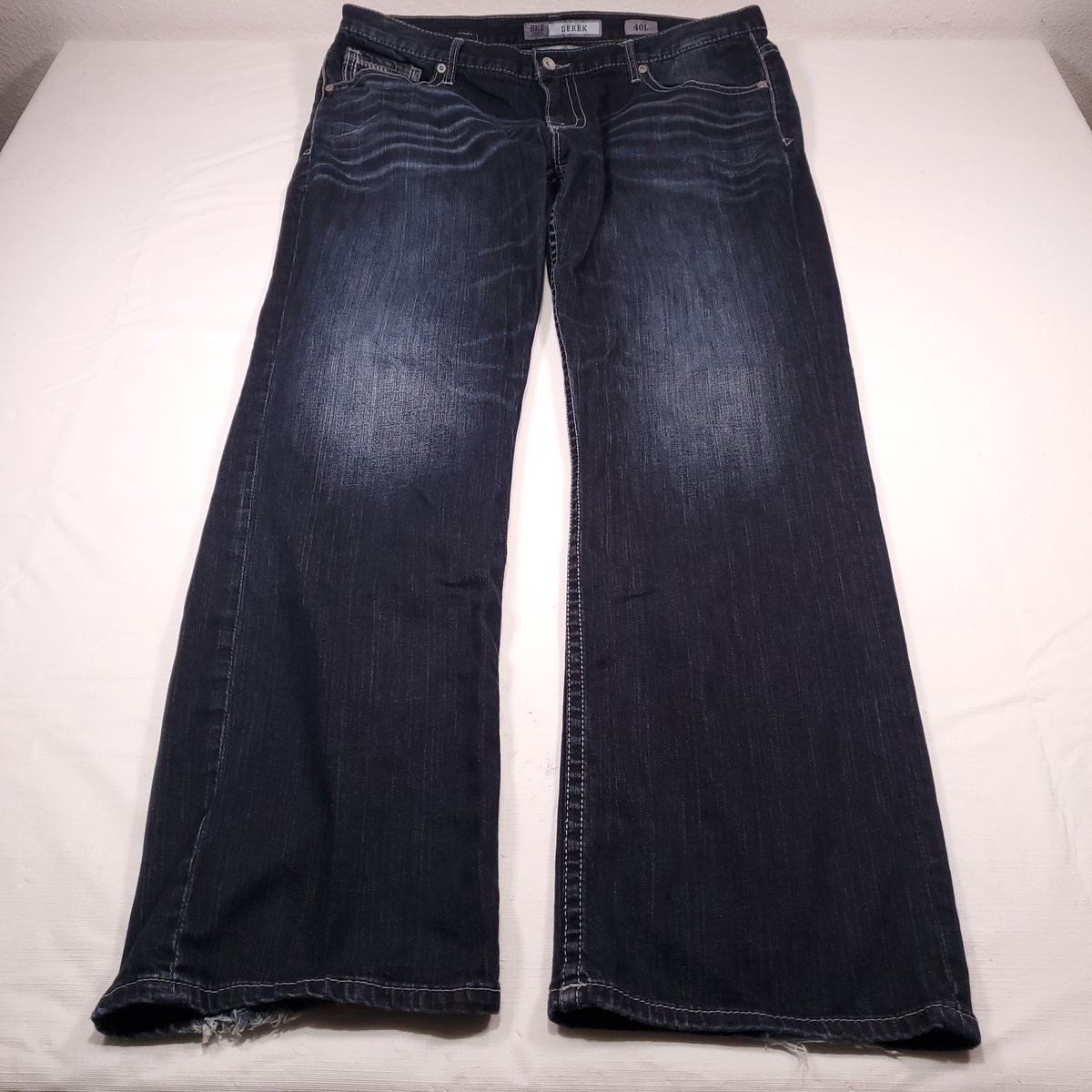 Buckle BKE Derek Bootleg Mens Jeans 40×34 Blue 40L Stretch Designer Denim