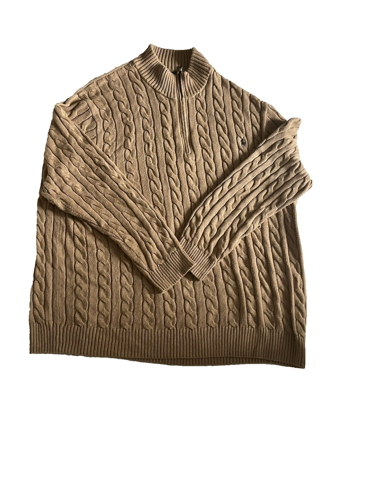 Polo Ralph Lauren Cable Knit Sweater Mens 3XLT Tall Biege 1/4 Quarter Zip Preppy