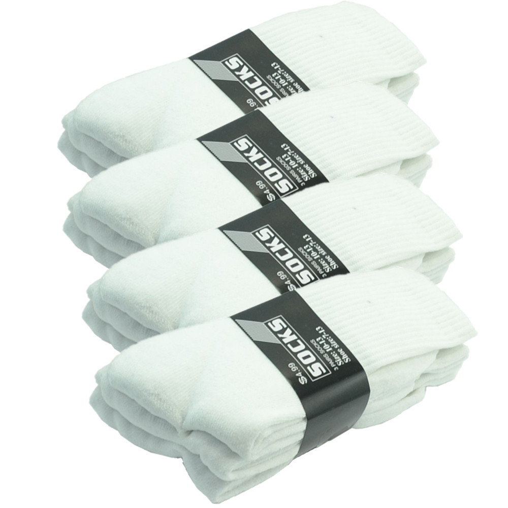 Wholesale Lot White Crew Mens Athletic Sport Socks Cotton High Size 9-11 10-13