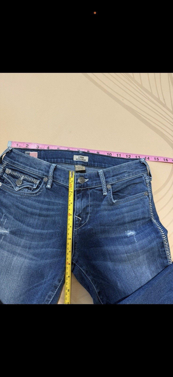 True Religion Women’s Blue Medium Wash Straight Mid Rise Distressed Jeans 26