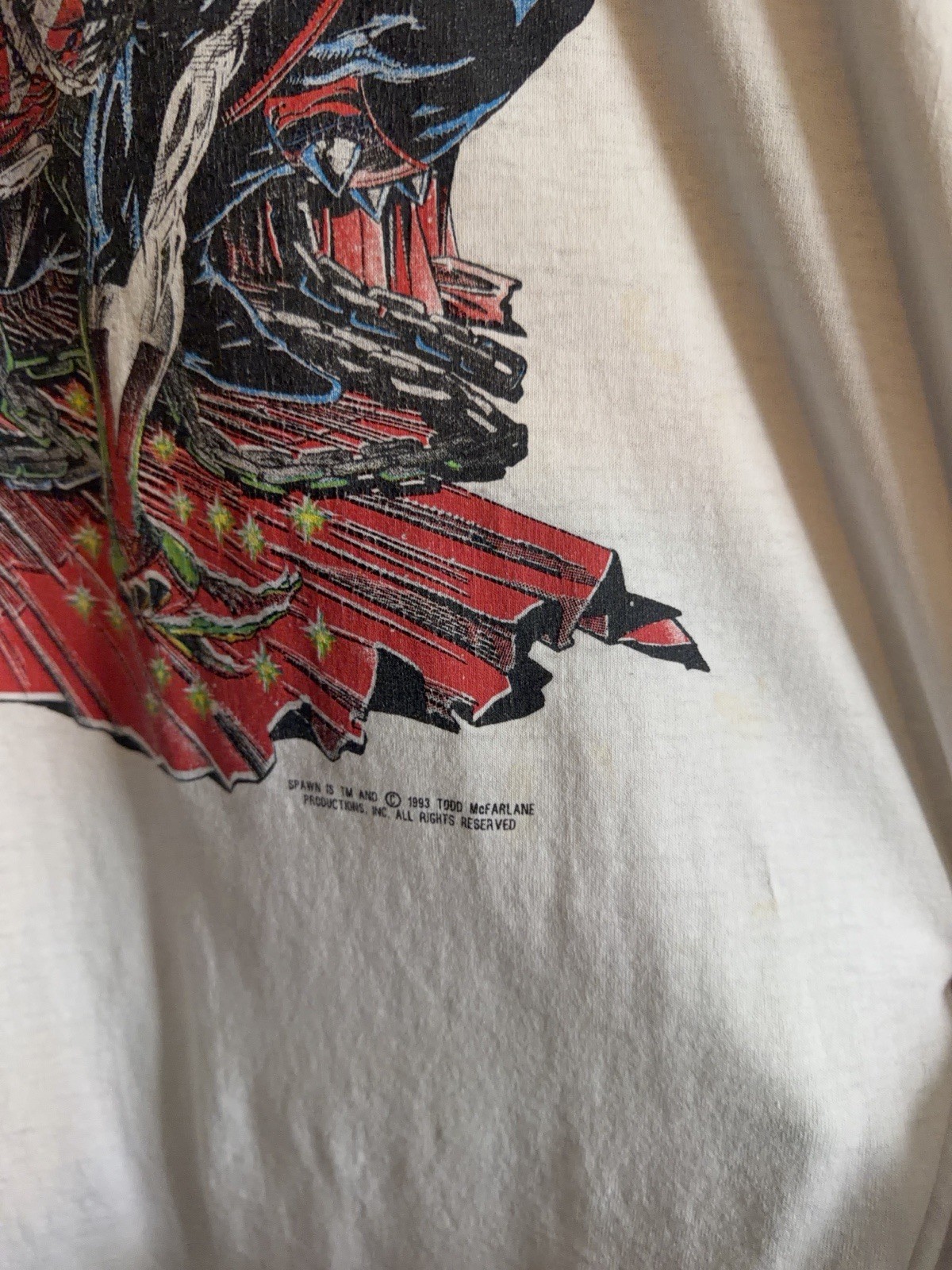90s 50/50Hanes Vintage Spawn Double-Sided Graphic Tee Men’s XL White Crew Neck