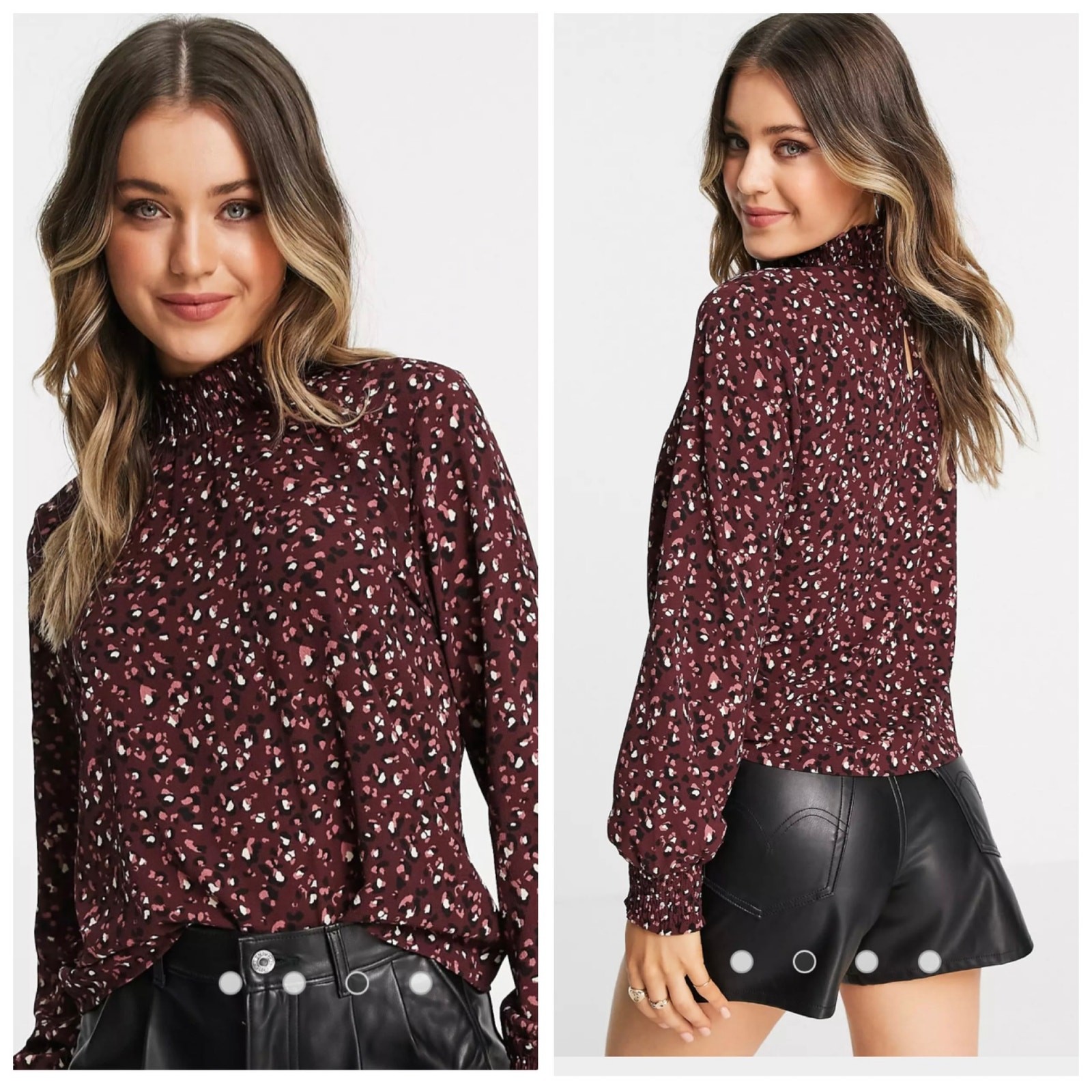 ASOS Burgundy Smocked Romantic Long Sleeve Blouse Coquette Cottagecore Top – L