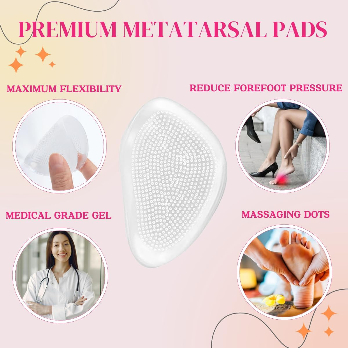 WOXVM Ball of Foot Cushions for Women, 3 Pairs Reusable Metatarsal Pads Women Me