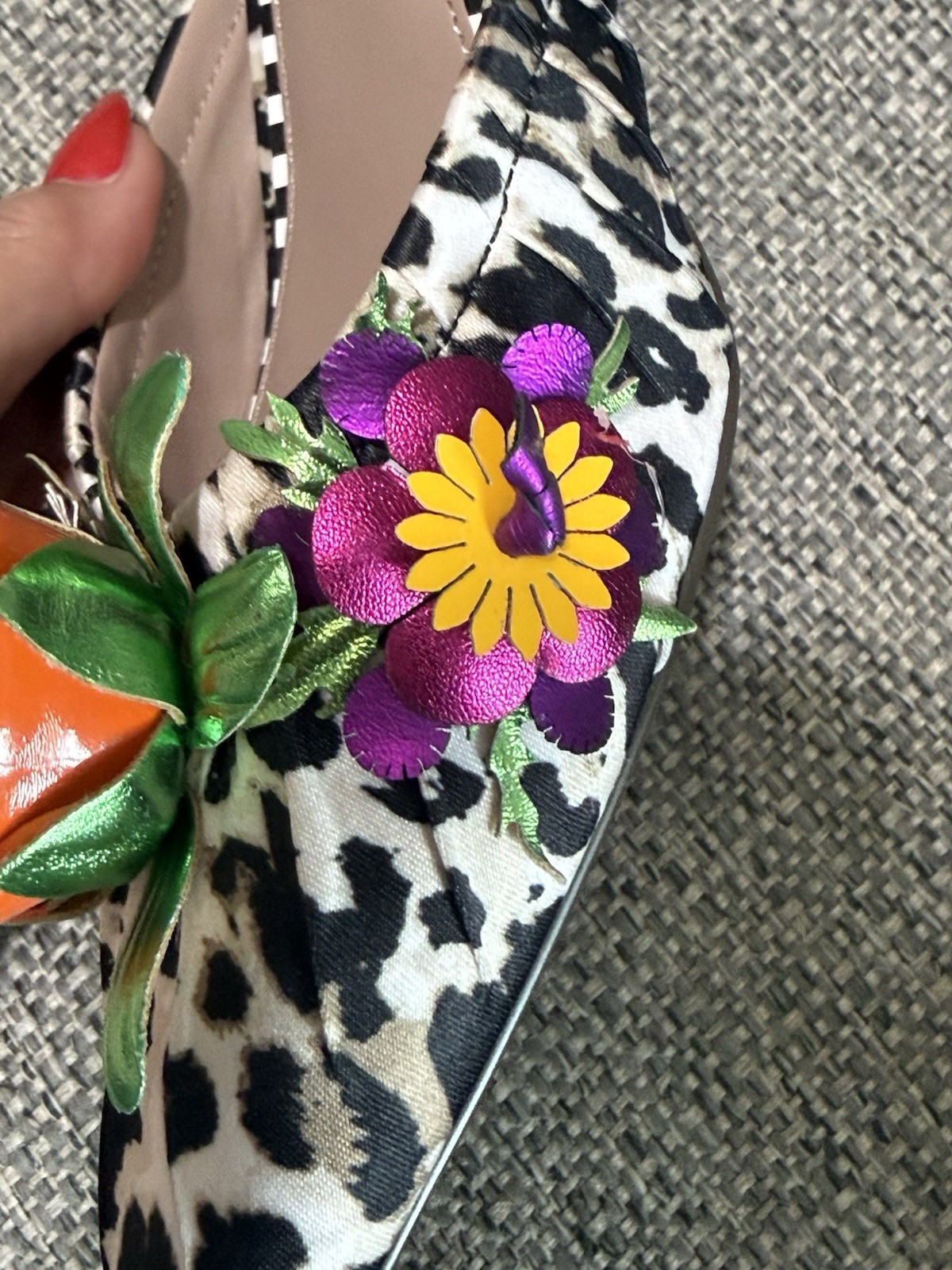BETSEY JOHNSON Abigayl Leopard Floral Mules Kitten Heels Sz 7M