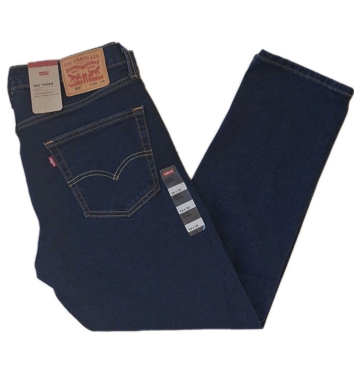 Levis Mens 502 Taper Stretch NWT 36×30 Dark Blue Denim Jeans