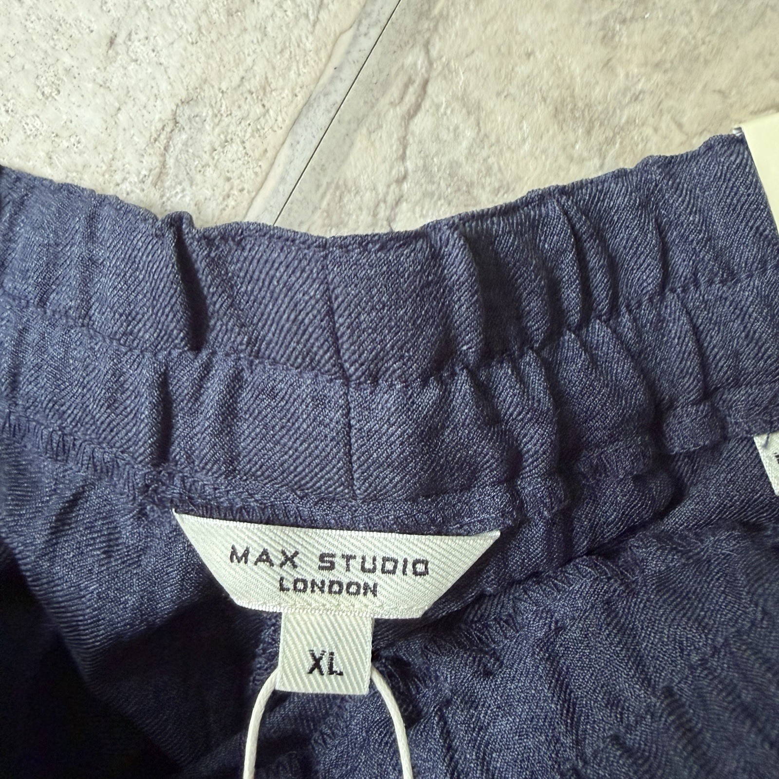 Max Studio London Barrel Leg Trousers XL Blue Pull On Textured Pants NWT Boho