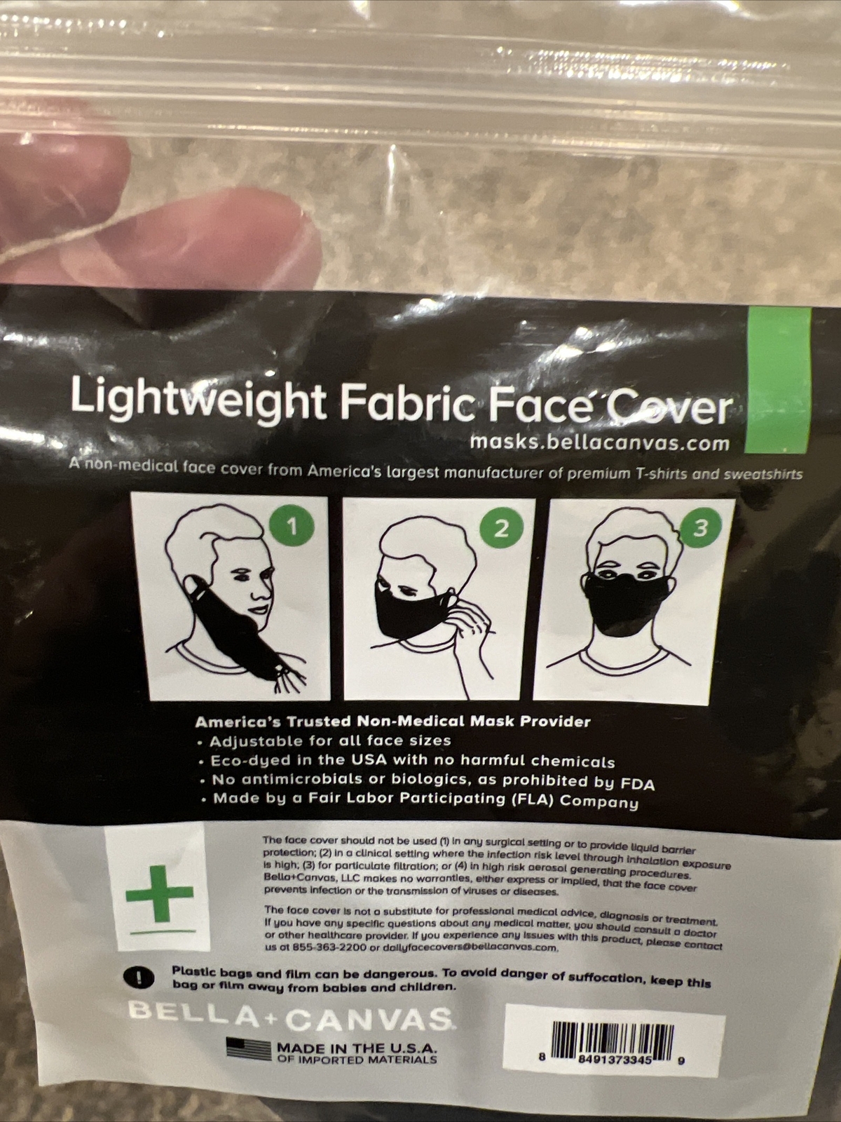 5 COUNT Bella+Canvas Face Mask, Lightweight, Black- NEW in Package