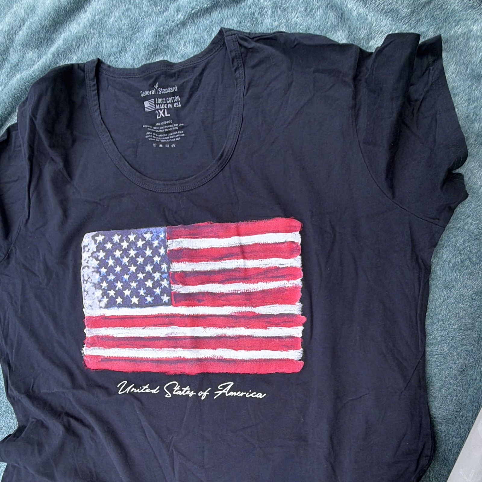 4th of July Women’s 2XL Navy USA Flag Graphic Scoop Neck Short Sleeve Tee
