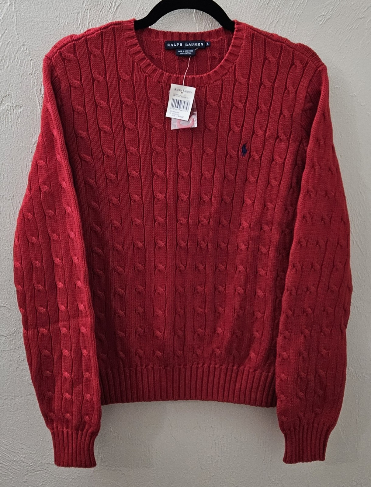 NEW w/Tag Ralph Lauren Red Cable Knit 100% Cotton Sweater Women’s Large Crewneck