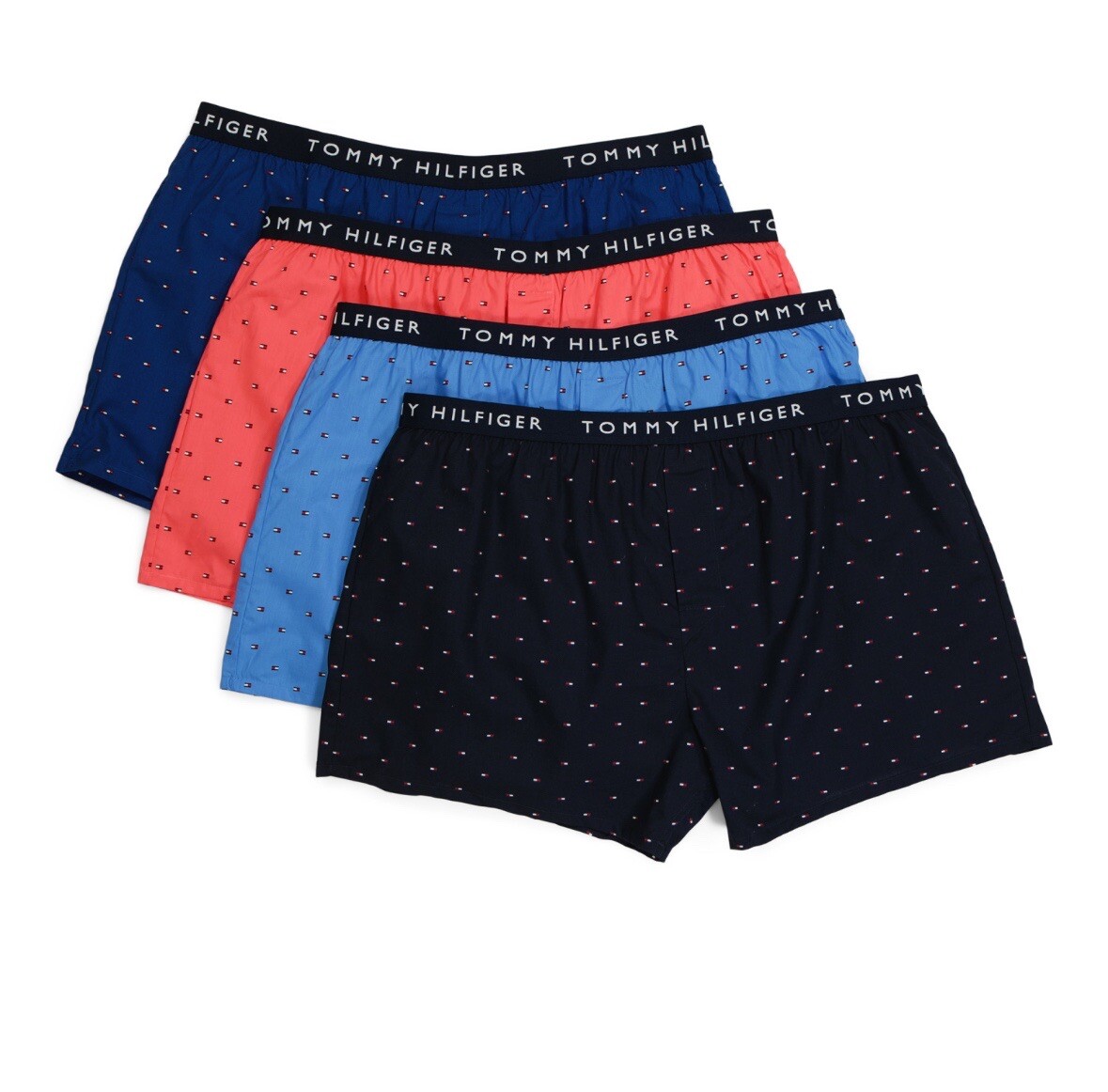 TOMMY HILFIGER Mens Woven Boxers 4 Pack S M L XL Blue 100% Soft Cotton Elastic