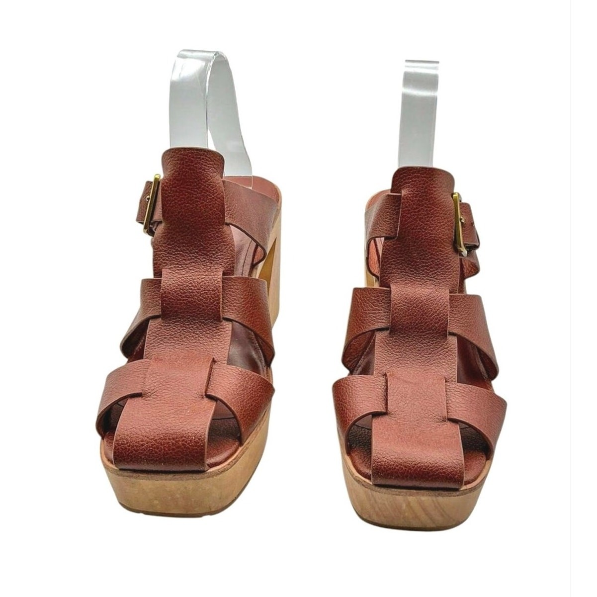 Charlotte Stone Porto Platform Clog Sandals Hickory Brown Leather Size 11