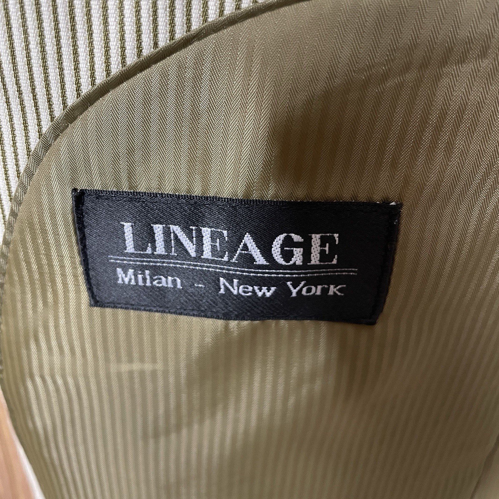 Lineage Sport Coat Mens 42L Gold White Striped Rayon Polyester Four Buttons