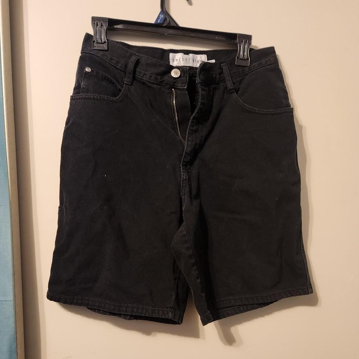 Anchor Blue Women’s Black Denim Shorts Size 11 Mid Rise 5-Pocket Dark Wash
