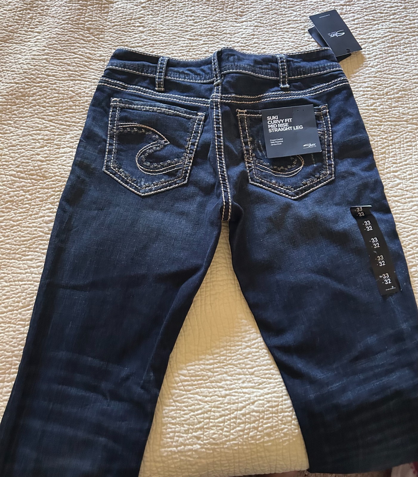 Silver Jeans Co. Suki Curvy Fit Mid Rise Bootcut 33 x 32 Dark Blue Denim NWT