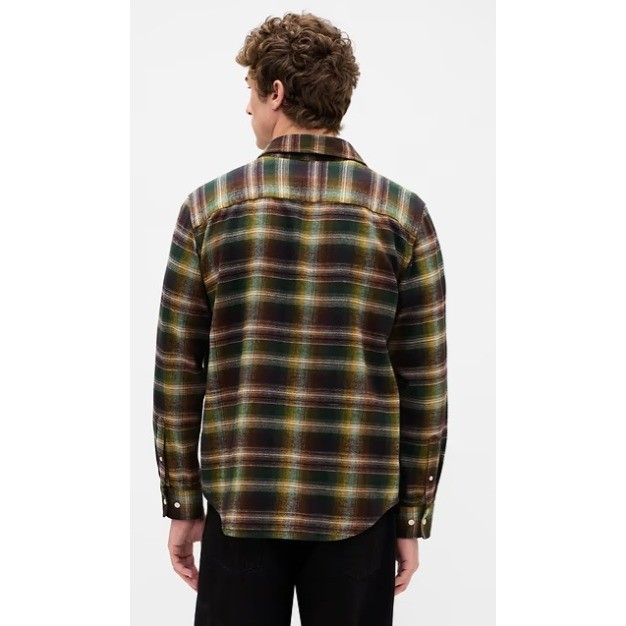 Gap Flannel Shirt Mens L Black Shadow Plaid Organic Cotton Relaxed Fit