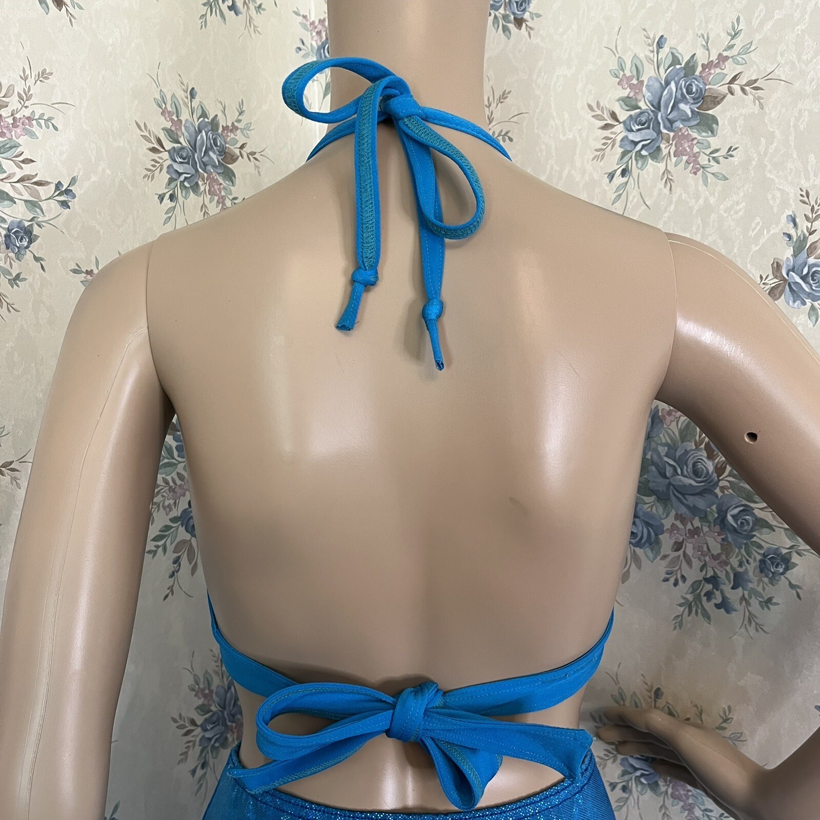Fin Fun Blue Mermaid Iridescent Halter Bikini Top, Size XS