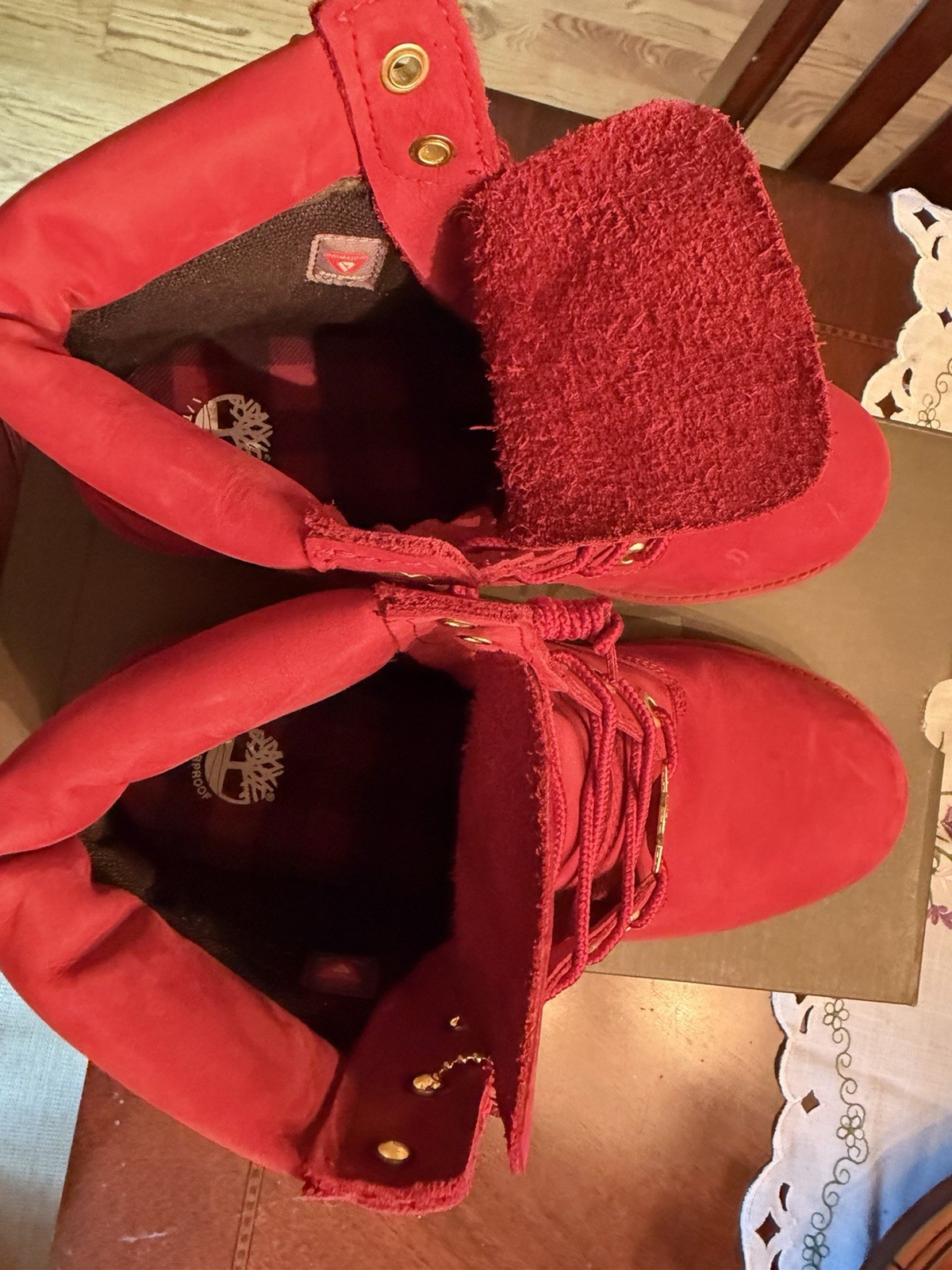 Timberland Premium 6″ Waterproof Nubuck Boot Red Kids US 7 M TB 0A42RR