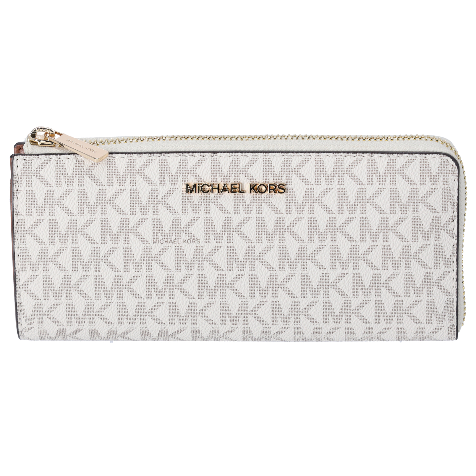 Michael Kors Jet Set Travel Large Logo Quarter Zip wallet Vanilla MK Siganture