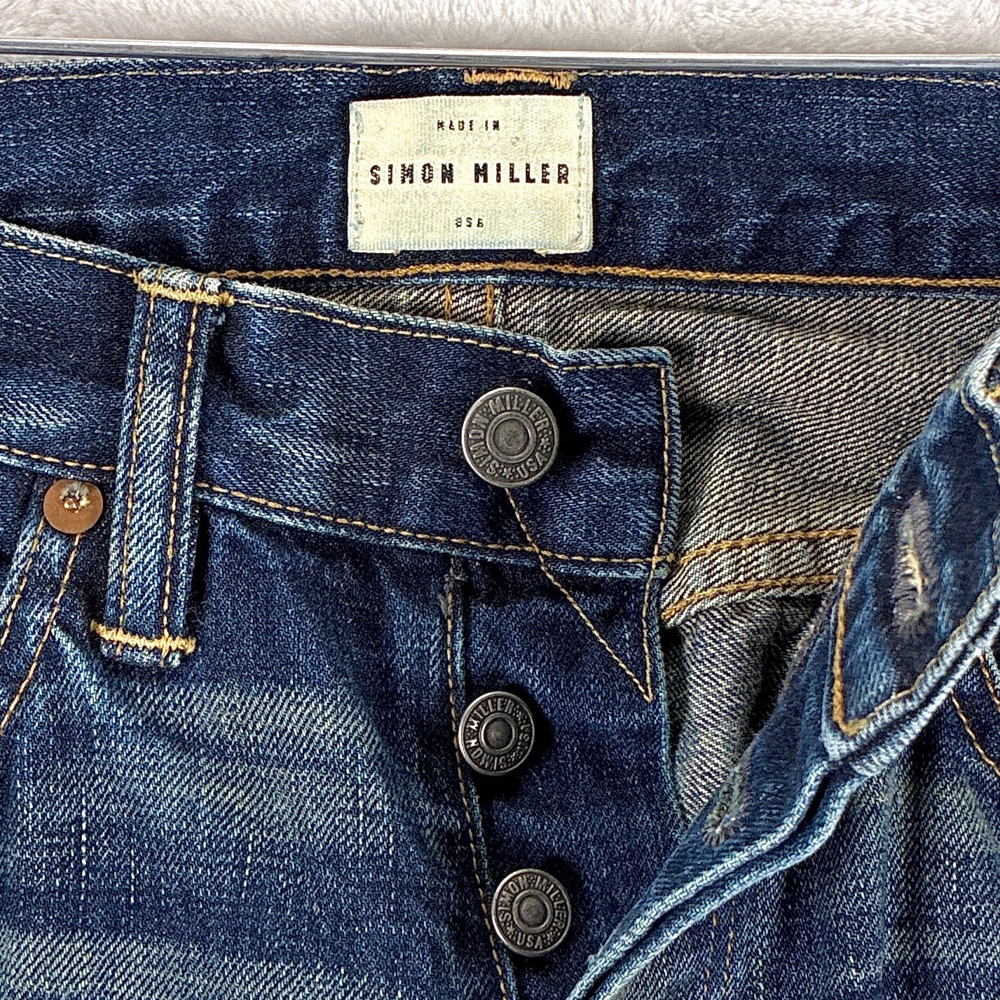 Simon Miller Jeans Mens 29×34 (30×32) Faded Whiskered Selvedge Parkview Slim USA