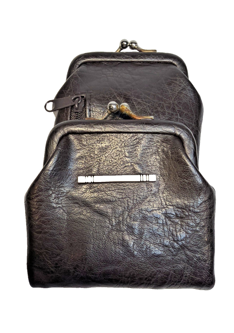 VTG faux leather snap top cigarette case with coin purse and zipper dark brown