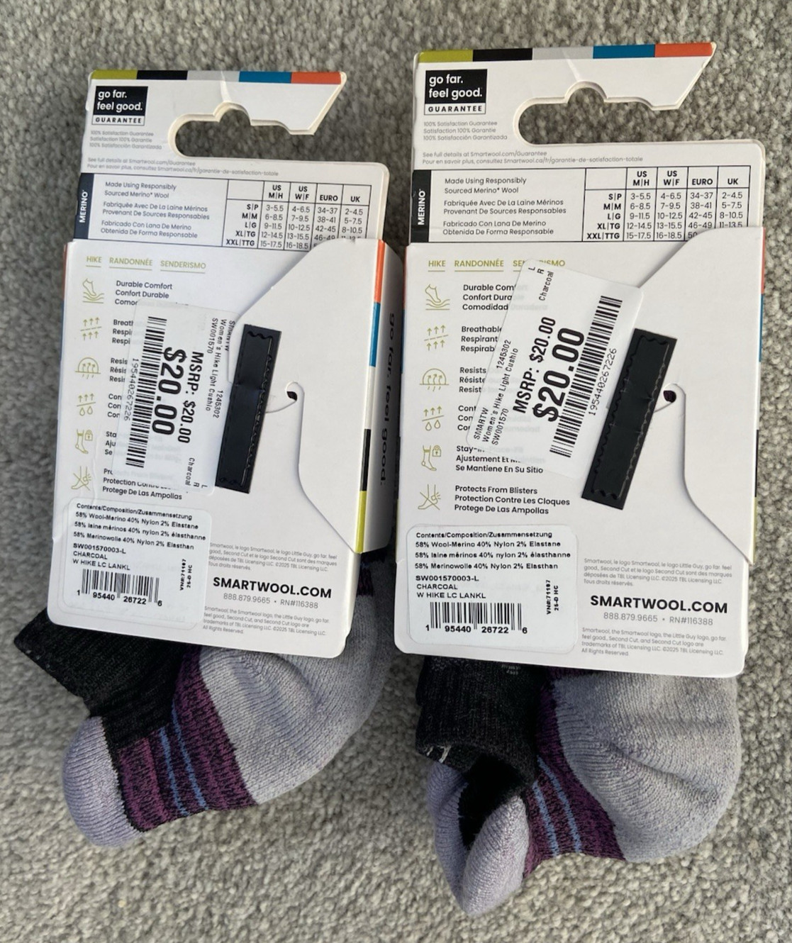 Lot of 2 pairs Smartwool Hike Low Ankle Socks Light Cushion Sz L Large 10-12.5